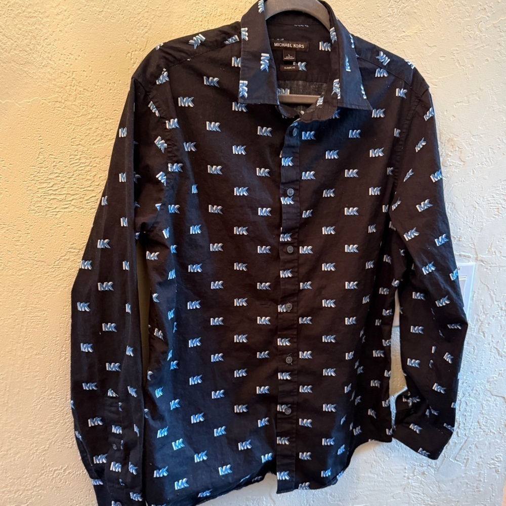 Michael Kors Black& White Casual Long Sleeved Button Down Shirt Sz L Classic fit
